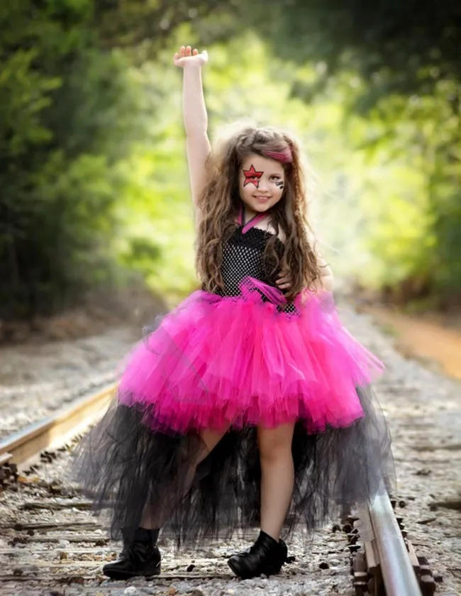 Rock Girl Tulle Tutu Dress Christmas Halloween Costume Cosplay Kid Birthday Photo Prop Performance Dresses Age 8 9 10 | Детская одежда