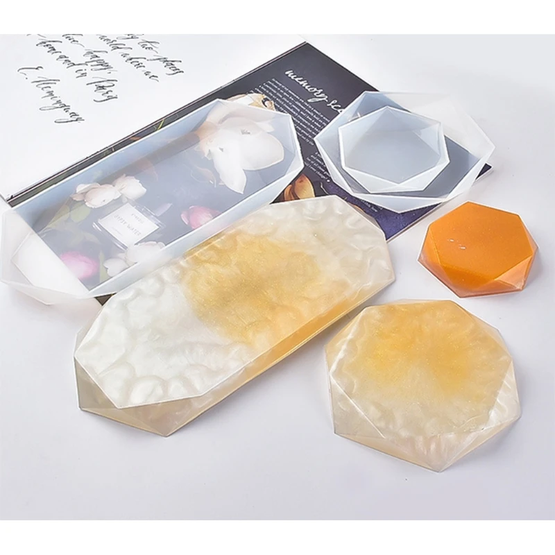 

3Pcs Handmade Faceted Rectangle Hexagon Epoxy Casting Molds Hexagonal Tray Silicone Resin Molds Resin Art Craft Tools