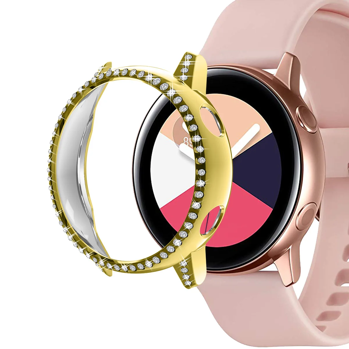 40 мм PC чехол-Бампер Защитный чехол для samsung Galaxy Watch Active для женщин и девушек блестящий чехол для часов с кристаллами - Цвет: Gold