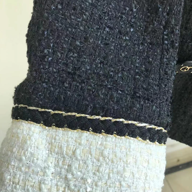 

[LIVIVIO]Classic black and white contrast color tweed jacket, ladies Western-style all-match woolen women's suit jacket
