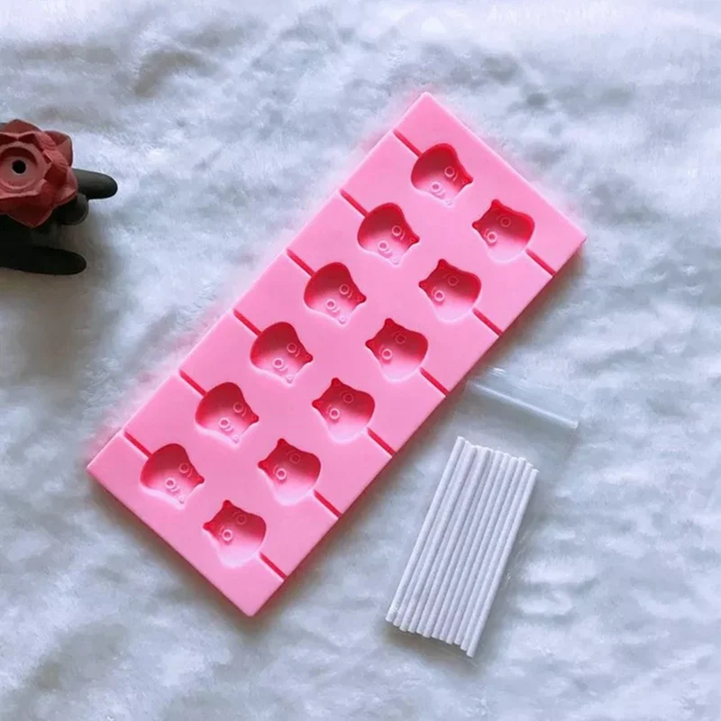 

Cake Decorating Tool 8/12 Hole Cow Flower Round Shape Lollipop Chocolate Chip Silicone Baking Mold