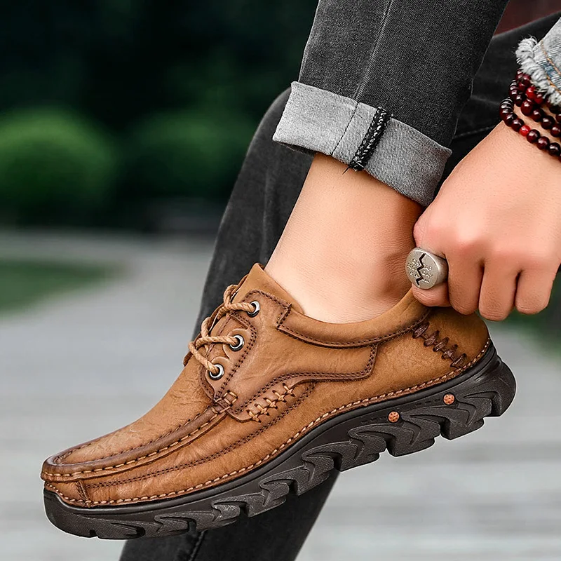 Мужская повседневная походная обувь из натуральной кожи высокого качества на