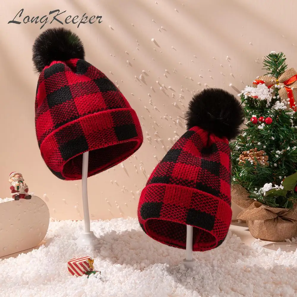 

Parent-Child Knitted Hats Winter Warm Christmas Hats Baby Elastic Beanies Caps Ladies Casual Cap Mommy and Me Hat Bonnet