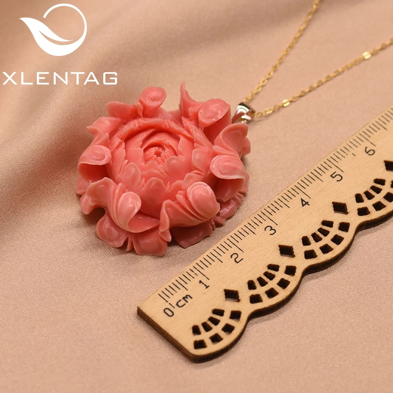 XlentAg, дизайн, Коралловый цветок, 925 пробы, серебряная подвеска, ожерелье для женщин, вечерние ожерелья, хорошее ювелирное изделие GN0072