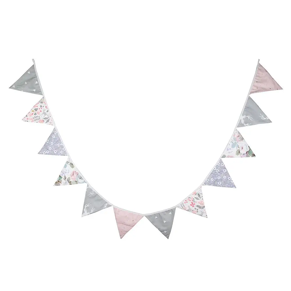 

12 Flags 3.2m Double-side 10pcs Printed Bunting Pennant Cotton Fabric Flag Banner Golden Garland New Year Party Supplies