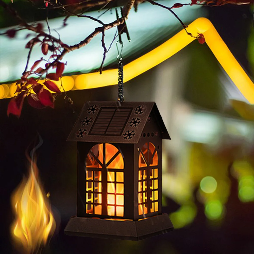 

LED Solar Flame Lights Waterproof Iron Art House Light Sensor Flickering Torches Lamp for Courtyard Garden Outdoor Decor