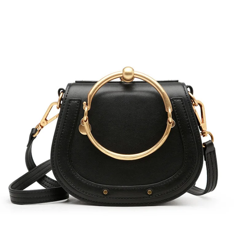 

Bag female 2021 new PU design female bag metal portable saddle bag simple fashion semicircle bag shoulder messenger bag
