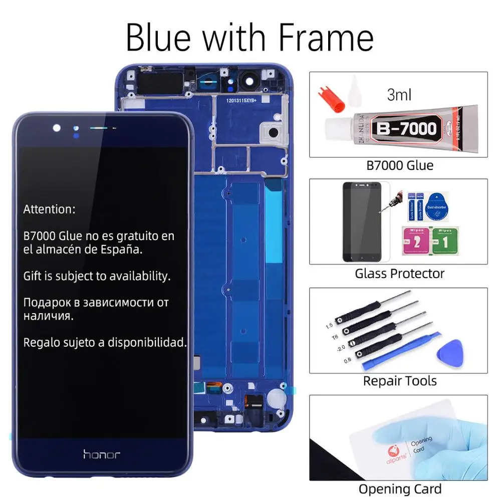 Дисплей для huawei Honor 8 Ремонт сенсорного ЖК-экрана с рамкой для Honor 8 ЖК-дисплей 5,2 ''frd-l09 FRD-L19 - Цвет: with Frame Blue