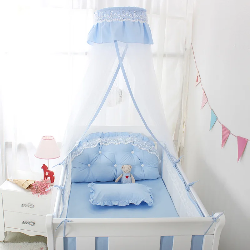 Летняя Детская кружевная однотонная кроватка бампер для кроватки классная