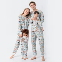 christmas parent child pajamas set sleepwear nightwear cartoon print long sleeve round neck t shirt jumpsuit pants xmas homewear