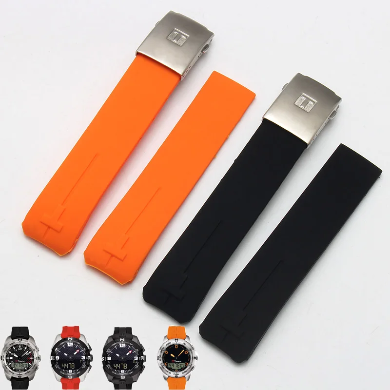 Ремешок силиконовый для Tissot TOUCH COLLECTION EXPERT SOLAR Series T091T013 T081 мужской черный оранжевый