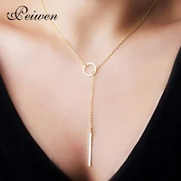 personalized vertical id bar pendant necklace stainless steel y circle lariat style long chain wedding event charm jewelry gift