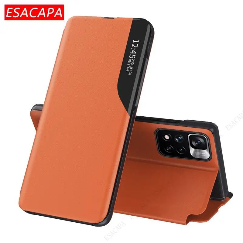 smart view window magnetic flip phone case for redmi note 11 pro book leather holder anti fall cover for xiaomi poco m4 pro 5g free global shipping