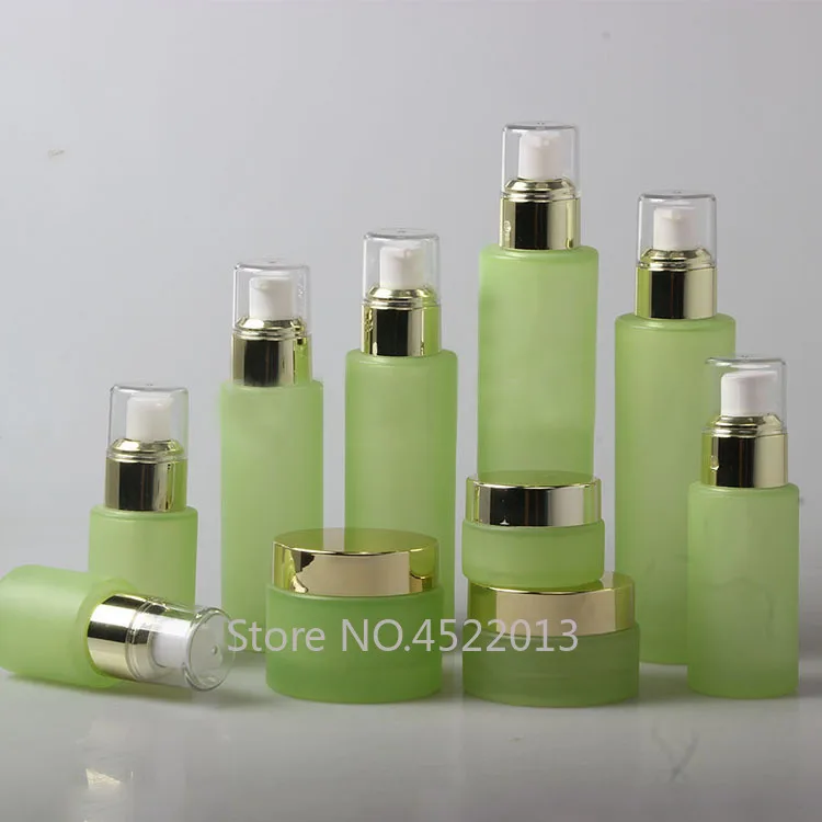 

120/100/80/60/40/30/20ml Empty Matte Green Glass Cosmetic Emulsion/Foundation Bottle, Perfume Spray Vial, Cream Jar,Toner Bottle