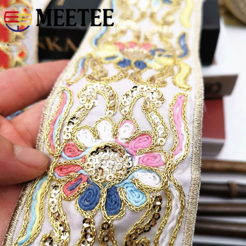 4 м Этническая золотая нить Блестки Кружева отделка ткань обувь платье