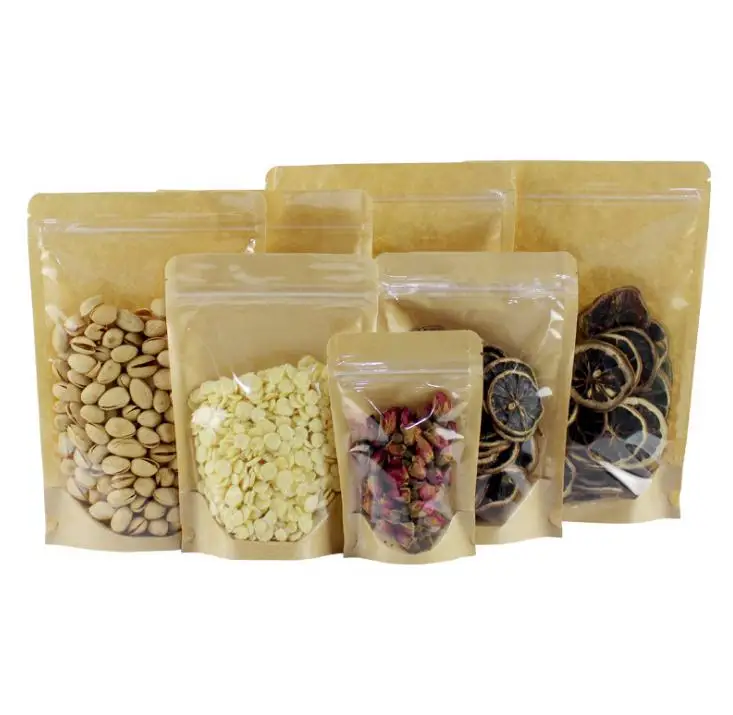 500 шт./лот пакет из крафт бумаги с окошком на молнии перезаряжаемые пакеты для