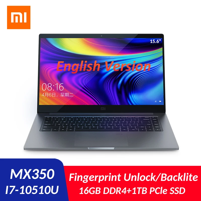 Оригинальные Xiaomi Mi Notebook Pro 15 6 дюймовый ноутбук 25W MX350 i7 10510 16 Гб DDR4 1 ТБ SSD компьютер с