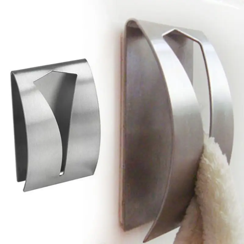 

2pcs Stainless Steel Self Adhesive Towel Holder Wall Mounted Hangers Bathroom