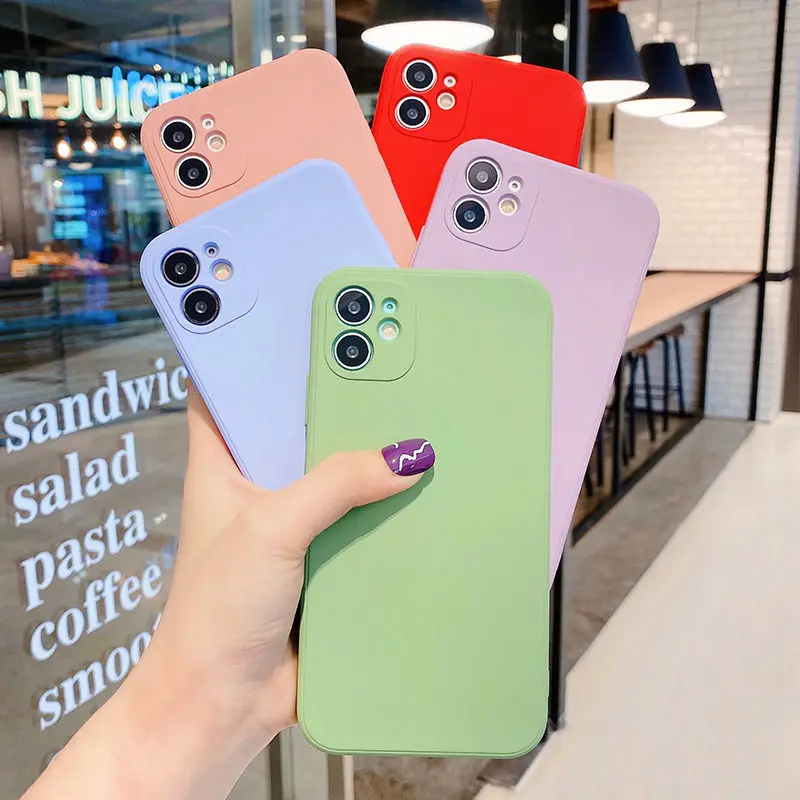 Квадратный однотонный чехол LOVECOM для телефона iPhone 12 11 Pro Max XR XS 7 8 Plus X мягкий