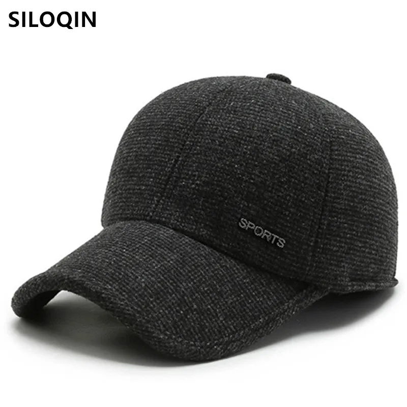 

SILOQIN Men's Embroidery Letters Sports Cap Thick Warm Baseball Caps Winter Earmuffs Hat For Men Adjustable Size Snapback Hats