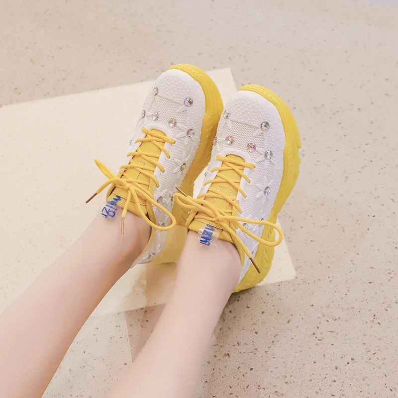 2021 столбике и платформе кроссовки с верхом из сетчатого материала стразы