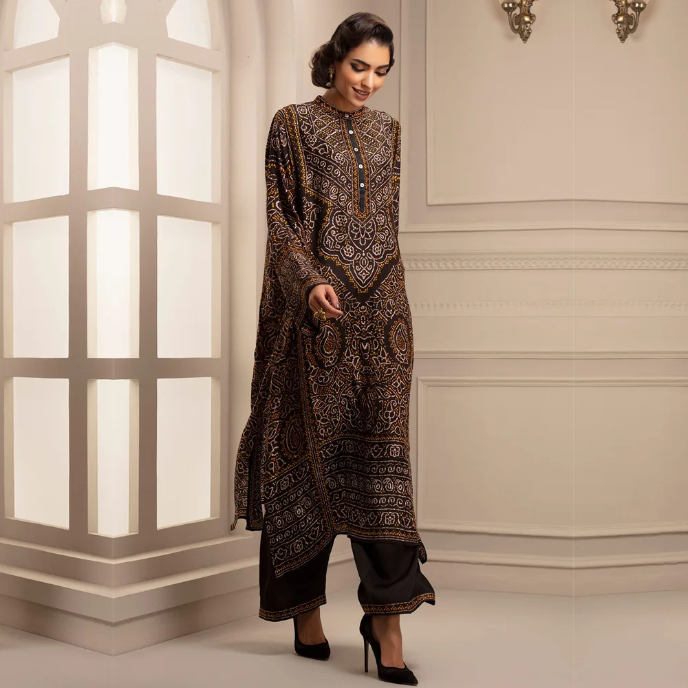 

New autumn/winter 2021 half cardigan Bohemian vintage print slit dress long sleeve loose skirt