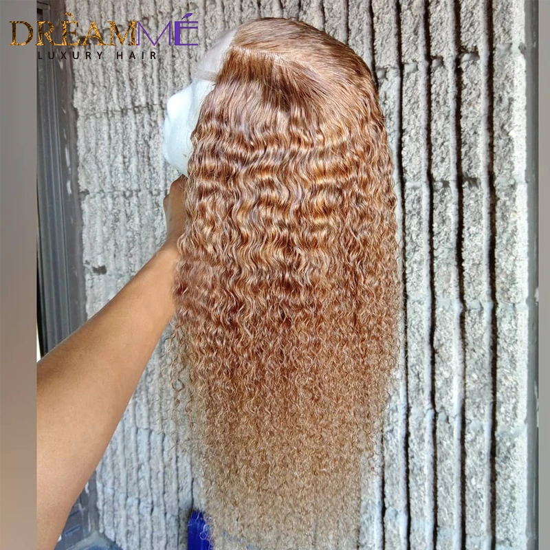 Медовый блонд короткий Завитый парик из натуральных волос 13X6 глубокая часть