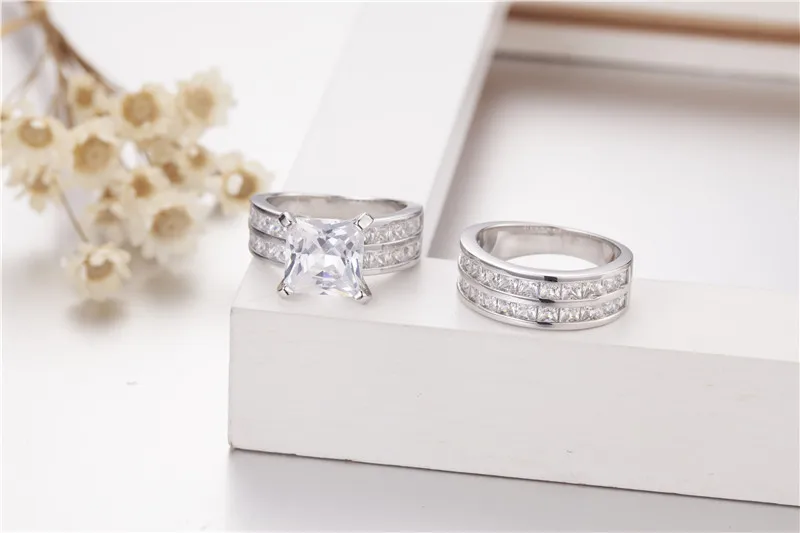 Luxury 18ct Princess-cut Simulated Diamond Ring for Women Engagement Rings set 925 Sterling Silver Birthstone fine Jewelry | Украшения и