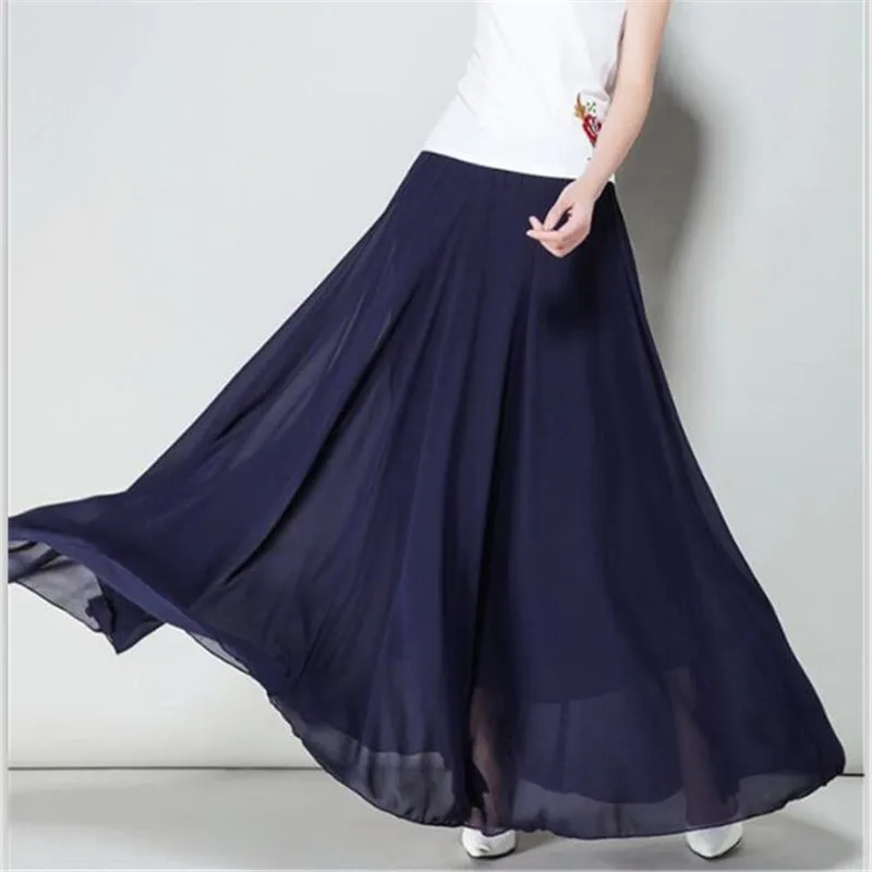 Женская длинная шифоновая юбка однотонная универсальная Офисная вечерние Макси