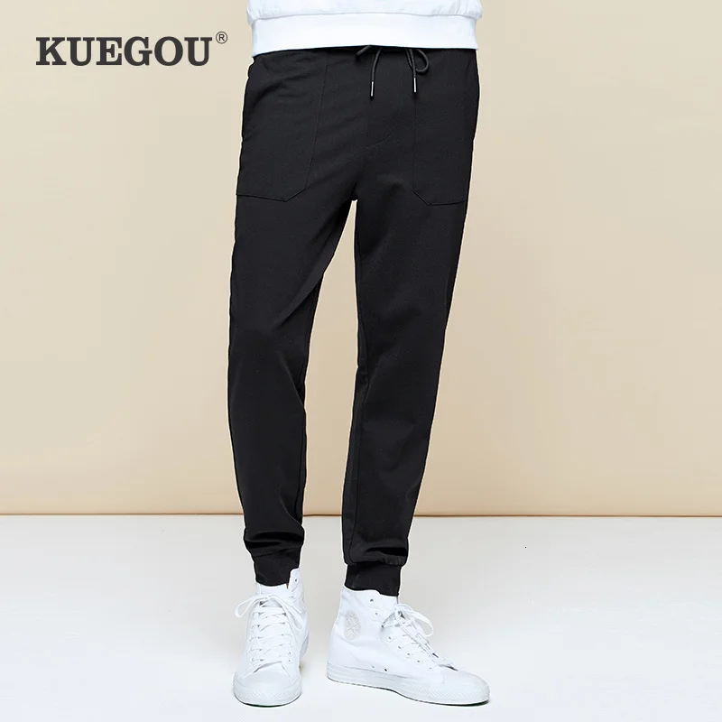 Брюки шаровары KUEGOU черные повседневные уличные для бега в стиле хип хоп