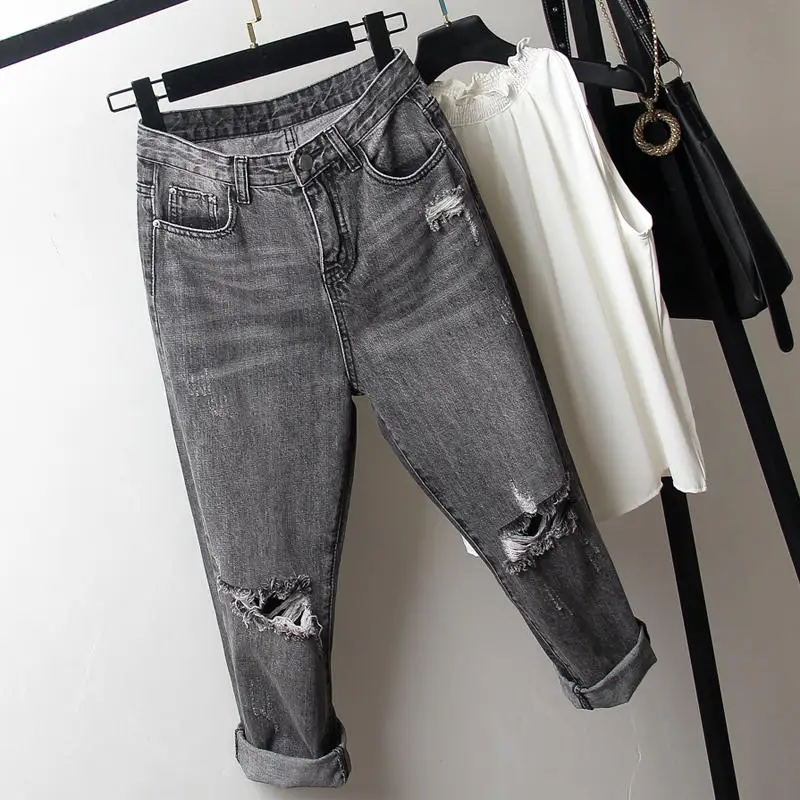 

Boyfriend Jeans For Women Loose Plus Size Vintage Jeans Female Streetwear Ripped Hole High Waist Mom Jeans Trousers Women Q2698