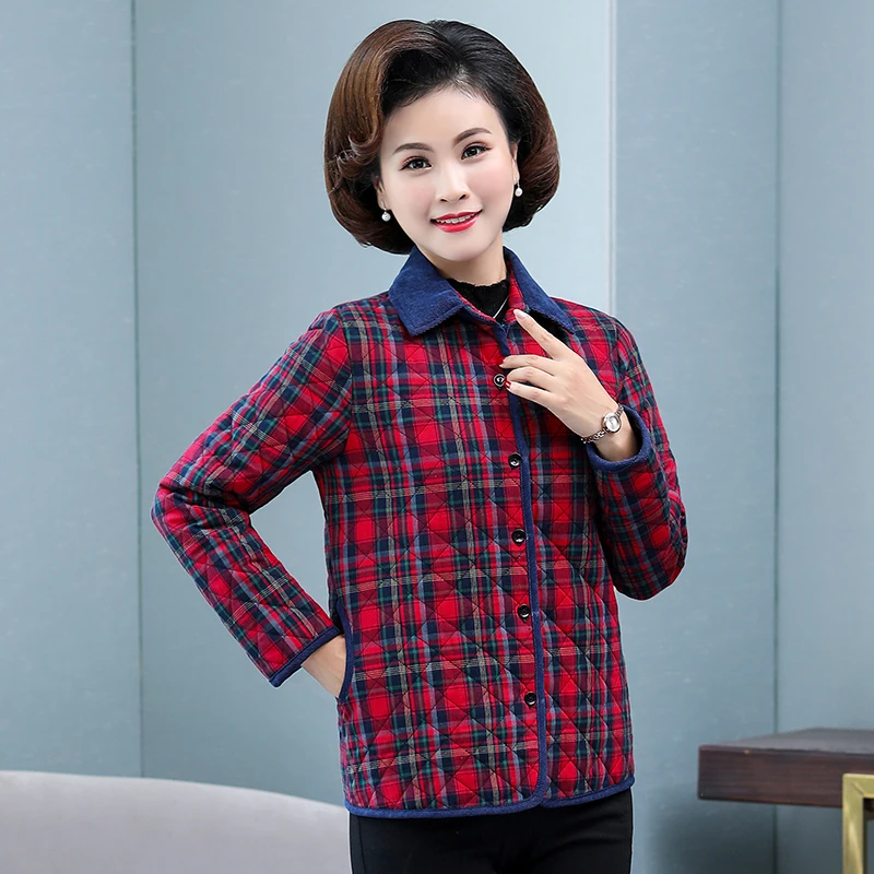 Женская клетчатая куртка на осень и зиму тонкие хлопковые стеганые пальто в