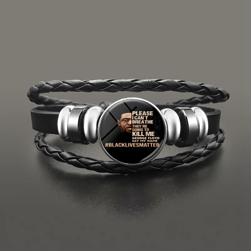 I Can't Breathe Leather Bracelet Punk Glass Dome Button Snap Bracelets American Protest Black Lives Matter Jewelry Accessories |