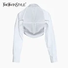 Рубашка TWOTWIN женская с отложным воротником, Повседневная белая Минималистичная Асимметричная короткая блузка с длинными рукавами, лето 2021