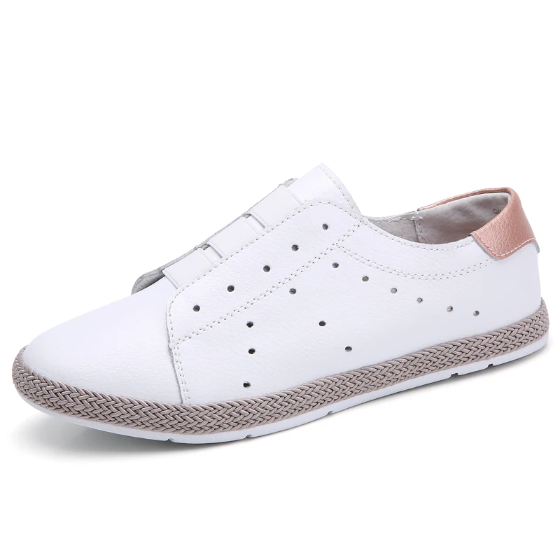 Весенние лоферы из натуральной кожи без застежки женские кроссовки на плоской