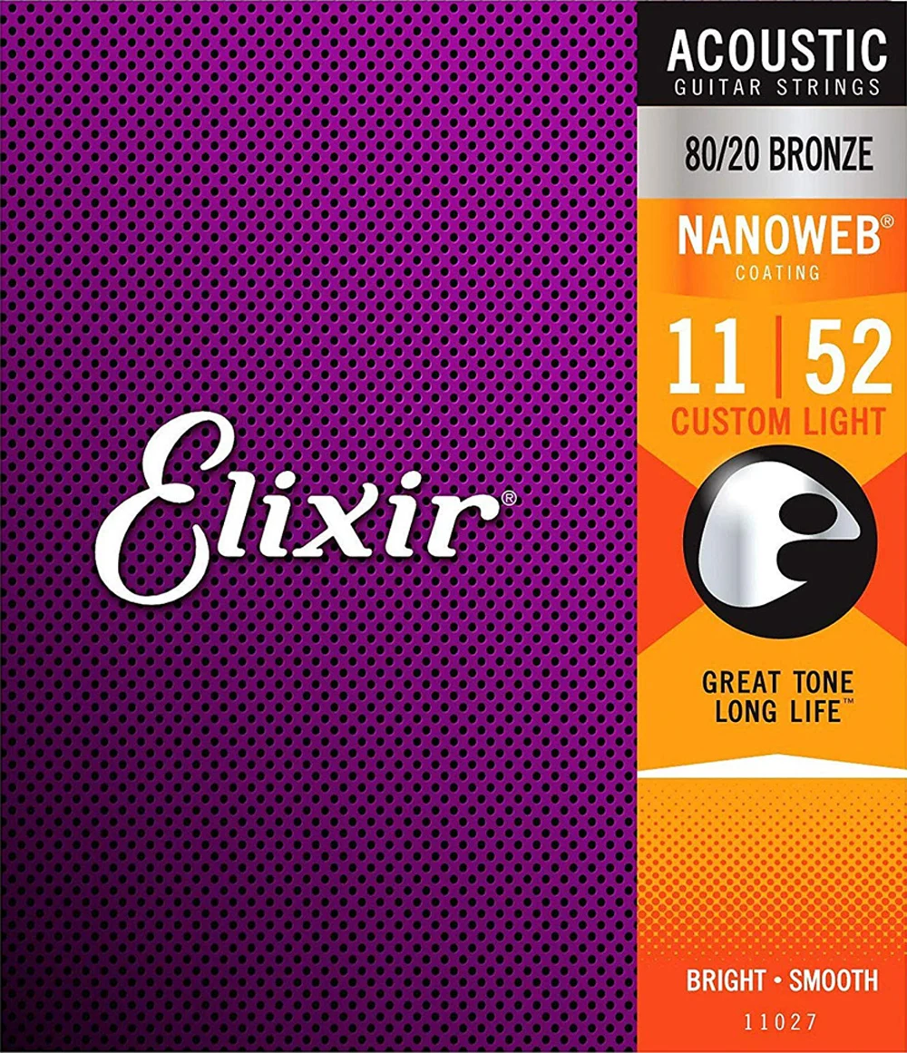 

Elixir Nanoweb 11027 Coating 80/20 бронзовые для акустической Струны для гитары Custom светильник 011-052