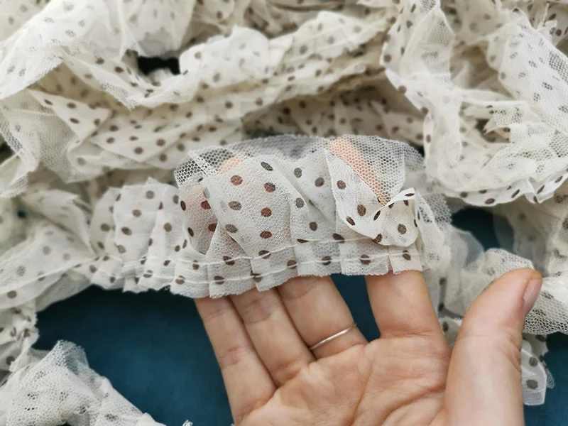 Плиссированная маленькая черная кружевная ткань в горошек 1 м сетчатая отделка