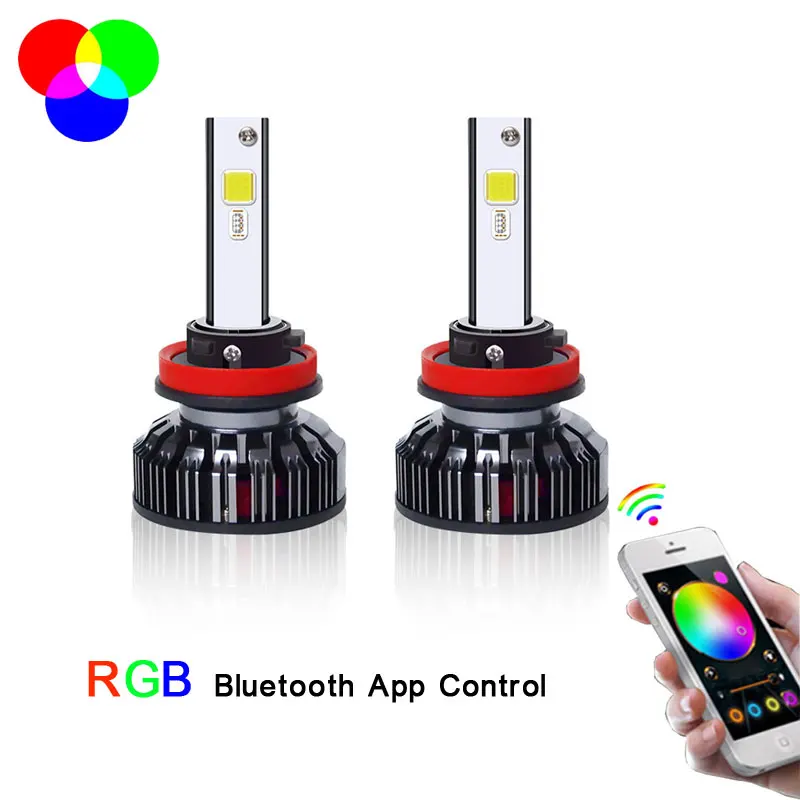 Приложение Bluetooth Управление RGB светодиодный фар 80 Вт 8000LM H1 H3 H4 H7 H8 H11 9005 9006 880 H16 многоцветные противотуманные лампы
