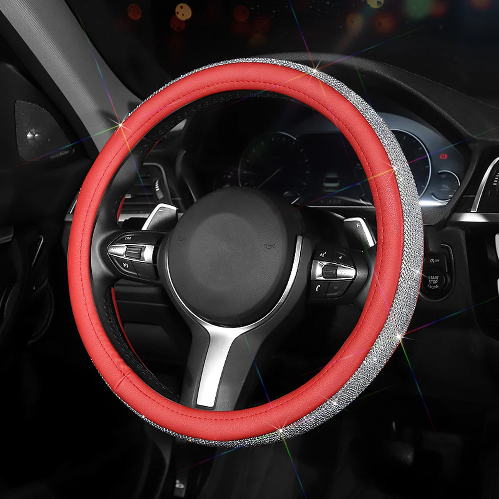 Противоскользящий кожаный чехол 38 см с кристаллами для BMW Toyota Benz Andi Nissan Mazda Honda