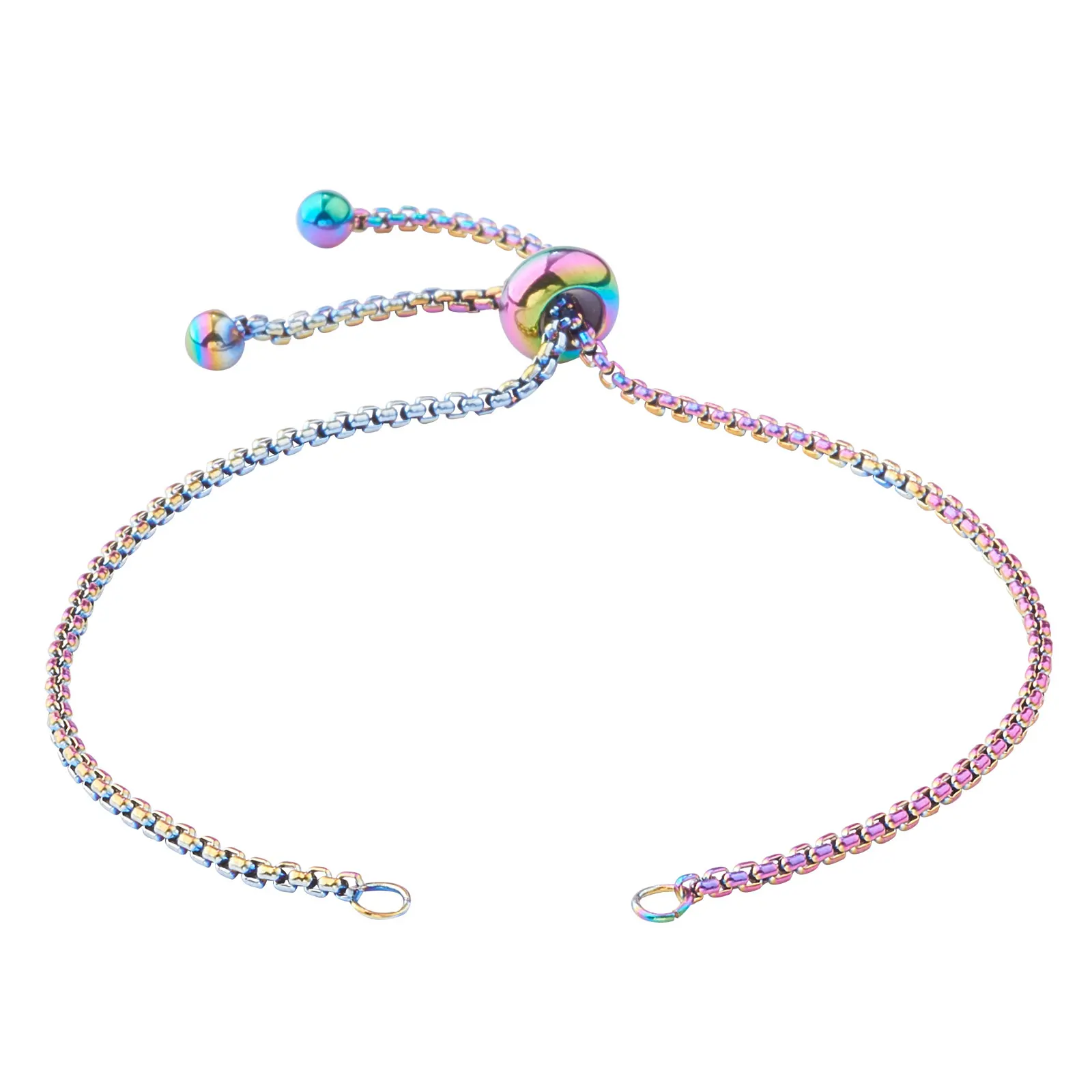 

2pcs Adjustable Stainless Steel Rainbow Slider Extender Chain DIY Charm Bracelet for Women Girl Jewelry Making 9 inches(23cm)