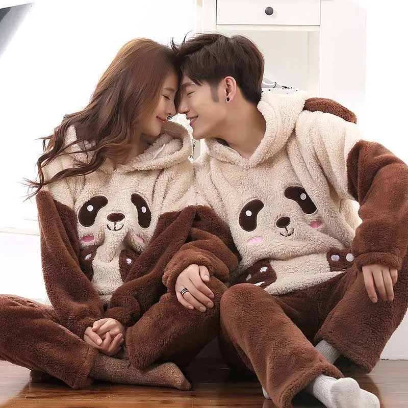 2019 парные пижамы женские и мужские фланелевые бархатные теплые Осень-зима с