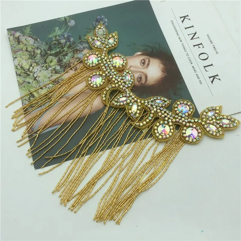 2pcs Details of wedding party rhinestone crystal shoulder pad applique with fringe | Дом и сад