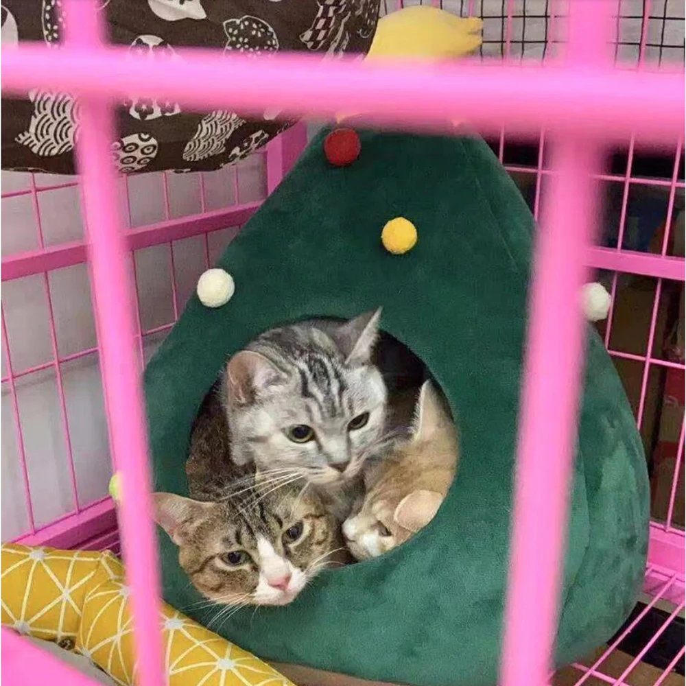 Милая Рождественская елка в форме кошки спальная кровать домик для щенка