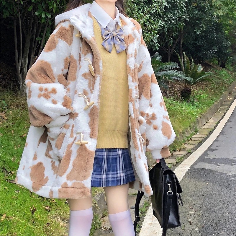 

Japanese soft girl cute college style loose wild plush cotton padded jacket women autumn and winter padded jacket tide