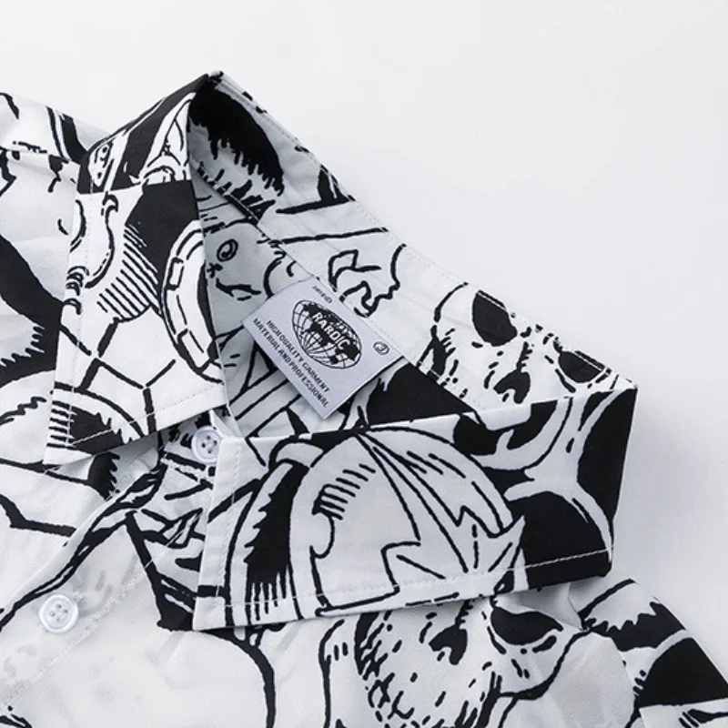 

Summer Men's 2021 New High Street Cartoon Print Summer Loose Short-sleeved Shirt Polyester Fiber HIP HOP Short Shirt for Man