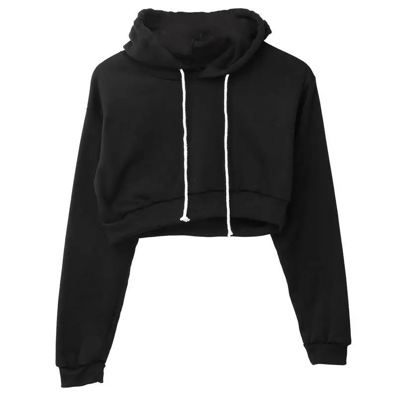 Meihuida 2021 Women's Hoodie Long Sleeve Casual Sweatshirt Solid Crop Top Pullover Spring&Autumn Fashion Clothes