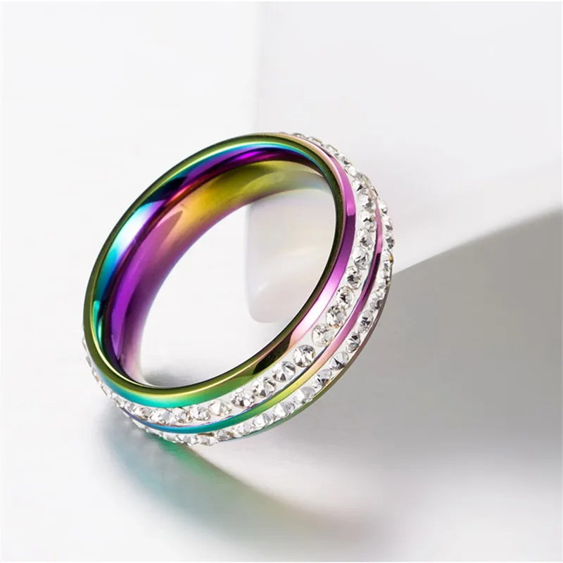 2020 Радужное Двухрядное полностью Хрустальное ЛГБТ Кольцо Красочная настоящая