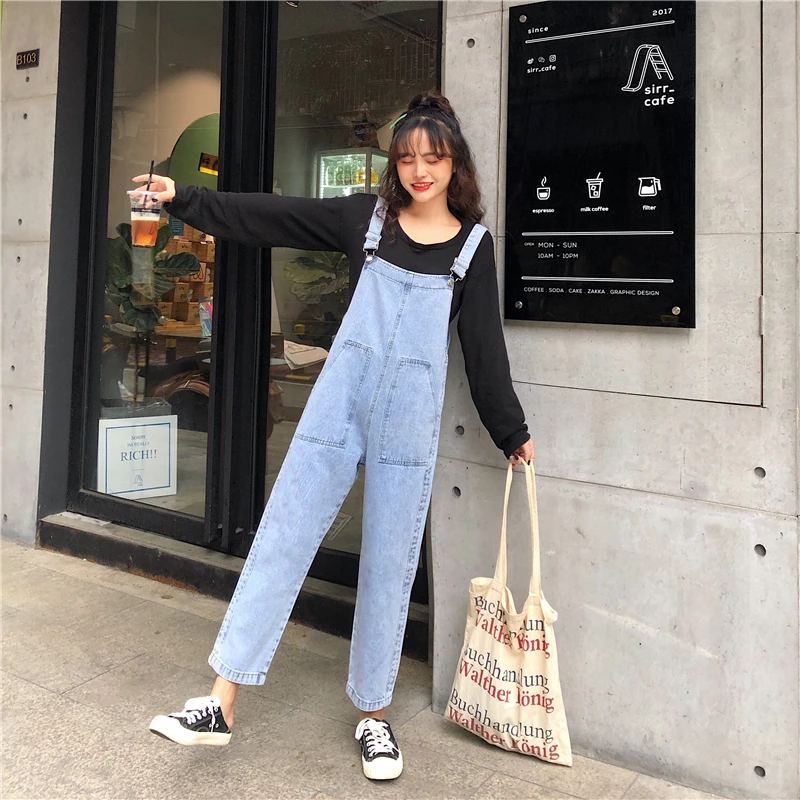 

Spring New Korean Style Versatile Student Loose Youthful-Looking Wide Leg Denim Suspender Pants Women's One-Piece