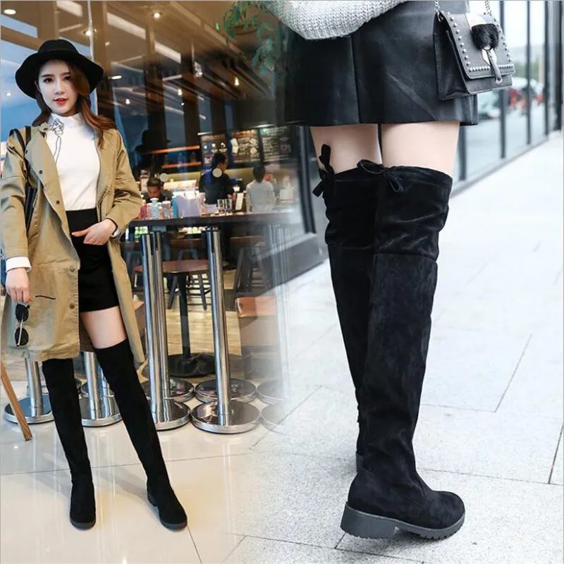 

2019 women's boots autumn and winter new over the knee boots sleek minimalist comfort plus cotton flat Flock boots