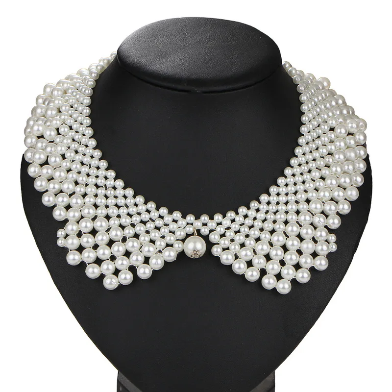 

Ladies Personality Woven Pearl Fake Collar Jewelry Chain Pearl Beaded Lace Trim Collar Collar Ribbon Necklace Wedding